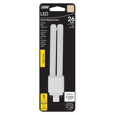 Feit Electric Feit PL GX24Q-3 4-Pin LED Tube Light Bright White 26 Watt Equivalence 1 pk BPLD26E835LG2HD